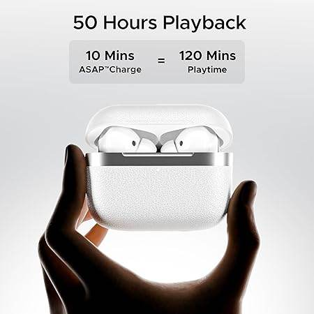 boAt Airdopes 111v2, Premium Leather Finish, 50HRS Battery, 13mm Drivers, Fast Charge, v5.4 Bluetooth Earbuds (White) - Rajputtrade