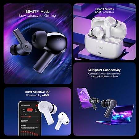 boAt Nirvana Lucid w/ 32 dB ANC, Multi-Point Connectivity, in-Ear Detection, 60HRS Playback, Hearables App, 4 Mics ENx, IPX5 Truly Wireless in Ear Earbuds, TWS Ear Buds(Zinc White) - Rajputtrade