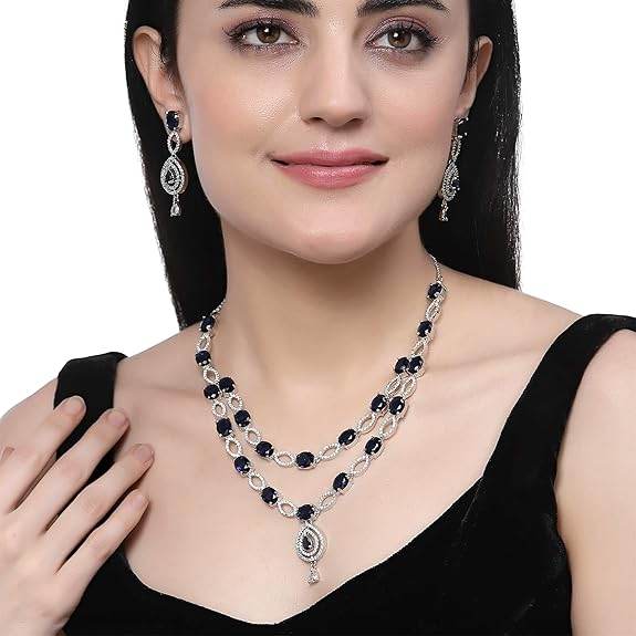 Abstract Necklace With Earrings Jewellery Set For Girls and Women (Blue) - Rajputtrade