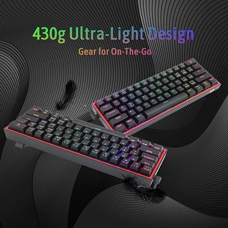 Redragon K617 Fizz 60% Wired RGB Gaming Keyboard, 61 Keys Compact Mechanical Keyboard, (Linear RED Switch), Pro Driver/Software Supported || Black - Rajputtrade