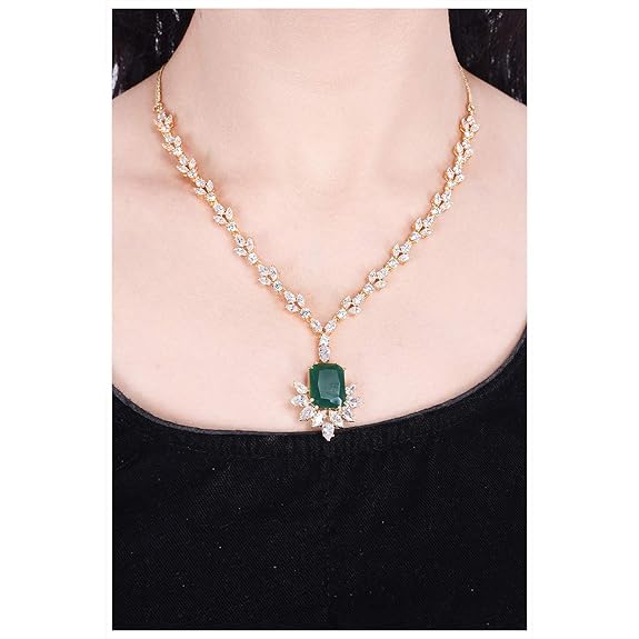 Jewellery Red Ruby Necklace Set Pendant with Earring for Women/Girls (Green-Gold) - Rajputtrade