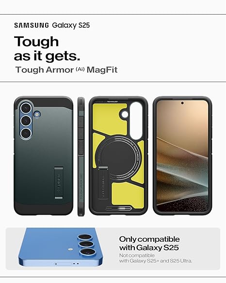 Spigen Tough Armor (AI) MagFit for Samsung Galaxy S25 Case, Galaxy S25 Back Cover - TPU+PC|Abyss Green