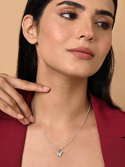 925 Sterling Silver Fia Butterfly Pendant Earrings Chain Necklace Jewellery Set | Platinum Plated, Swiss Zirconia | Gift for Women and Girls - Rajputtrade