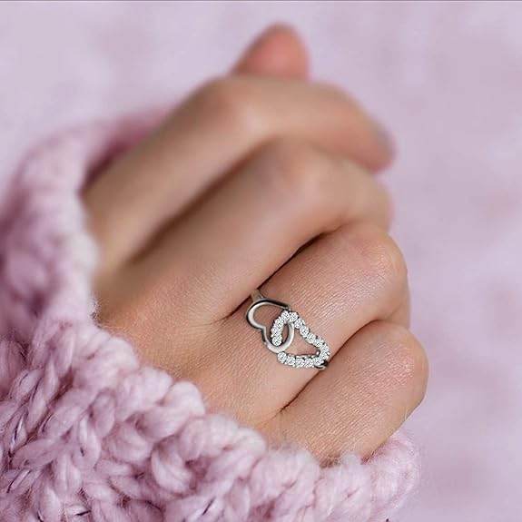925 Silver Linked Heart Ring, Adjustable | Gifts for Girlfriend, Gifts for Women and Girls | - Rajputtrade