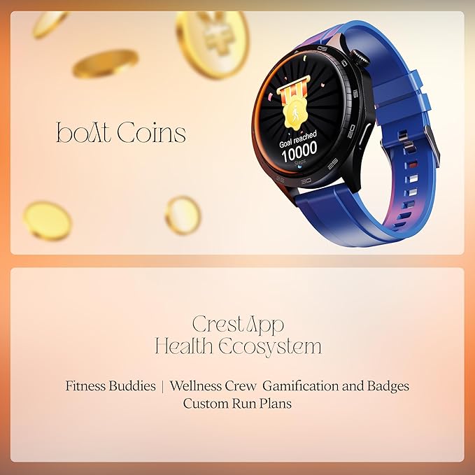 boAt Enigma Radiant Men's Luxury Watch w/Functional Crown, Upto 6 Days Battery, 1.43"(3.63 cm) AMOLED Display Smart Watch (Deep Blue)