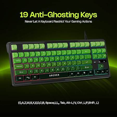 Archer Tech Lab Wired Gaming Keyboard and Mouse Combo| RGB Backlit, 87 Keys with 19 Anti-Ghosting, 7-Button Mouse, Adjustable 4 DPI (1200-3600) USB Plug & Play for PC Laptop Mac PS5 Xbox (Astra G300) - Rajputtrade
