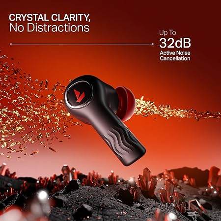 boAt New Launch Nirvana Crystl, Transparent Case,Spatial Audio, ANC(~32dB), 100Hrs Battery,4Mics ENx, Dual Pair,App Support, Bluetooth Earbuds, TWS Ear Buds Wireless Earphones with mic (Blazing Red) - Rajputtrade