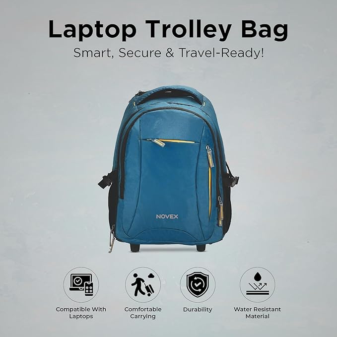 NOVEX Pacific 35 Litre Water Resistant Laptop Trolley Bags for Travel with 3 Compartments 15.6" Roller Case for Office Travel Bag for Men & Women | 2 Wheels Trolley Backpack Laptop - Rajputtrade