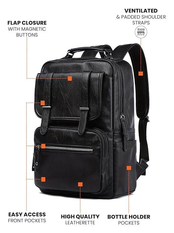 FUR JADEN Vegan Leather Stylish 15.6 Inch Laptop Backpack Travel Weekender Bag For Men Women - Rajputtrade