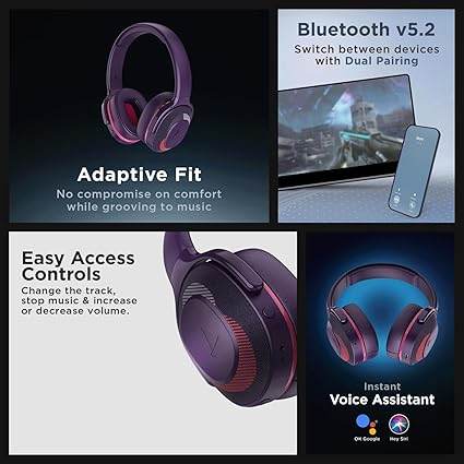 boAt Rockerz 425 Bluetooth Headphones Wireless On Ear Headphones Signature Sound, Enx Tech, ASAP Charge, 25H Playtime (Techno Purple) - Rajputtrade