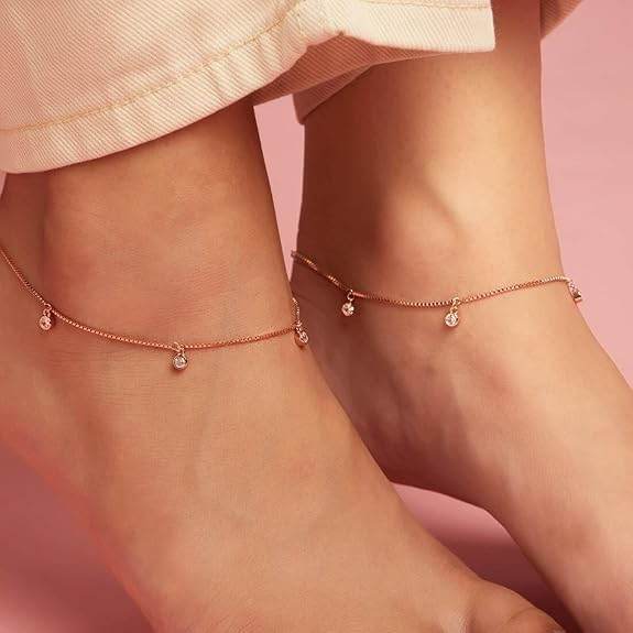 925 Sterling Silver Rose Gold Plated Anklet Pair for Women | Gift for Women & Girls | - Rajputtrade