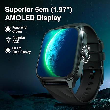 Fastrack New Astor FS1 PRO Smart Watch, Large Super AMOLED Display (1.97") AOD, Smartwatch Faces, IP68 (Black) - Rajputtrade