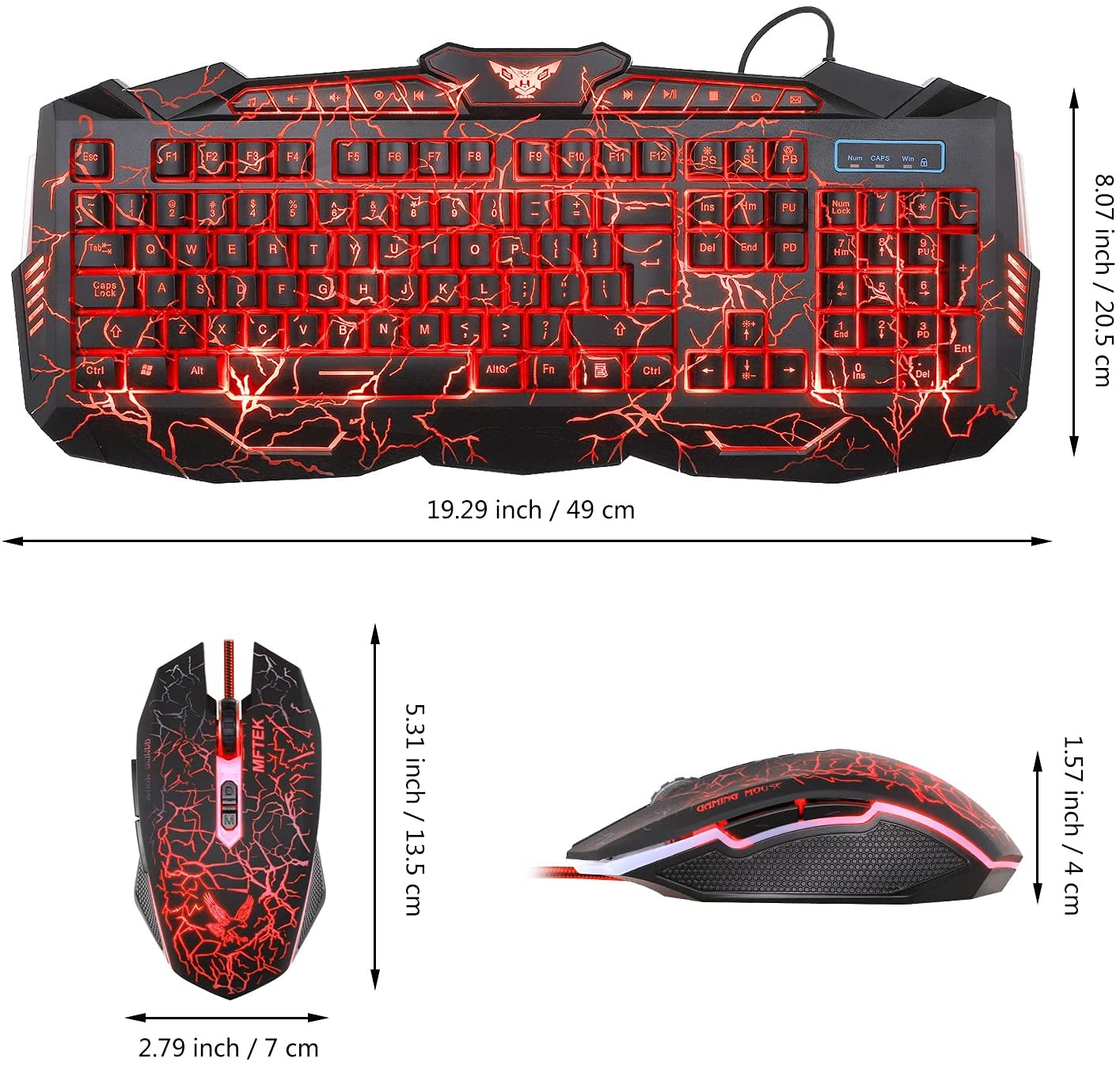 MFTEK Gaming Combo - LED Backlit USB Wired Keyboard and Mouse | 7 Button Lighted Mouse and Large Size Mouse Pad | Mechanical Feeling Keyboard | 114 Keys Letters Glow | Combo Set of 3 (Black) - Rajputtrade