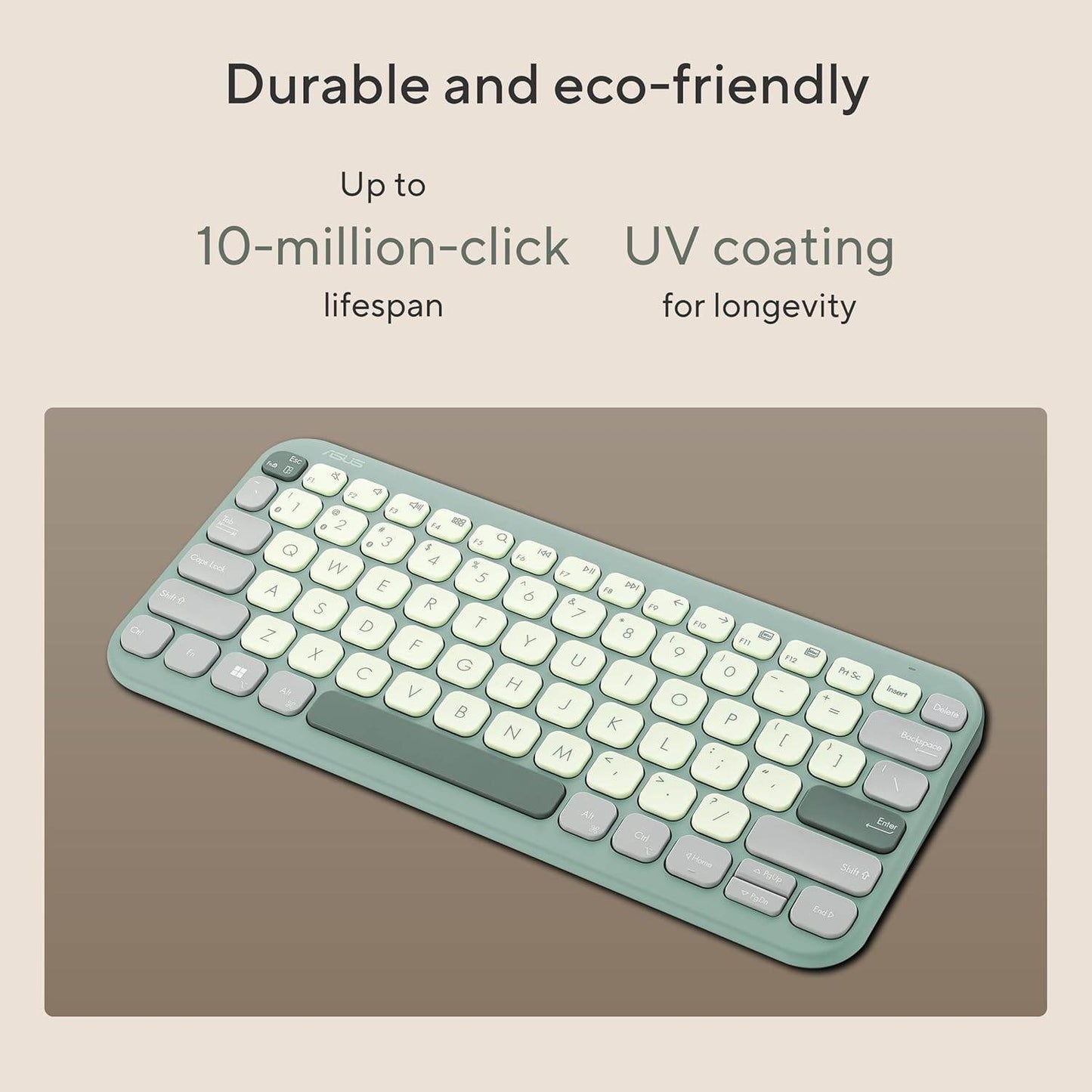ASUS Marshmallow Kw100 Keyboard, Supports Up to 3 Devices, 1.6Mm Key Travel, Scissor Keys, Compact & Lightweight Keyboard, Bluetooth (Color - Green Tea Latte) - Rajputtrade