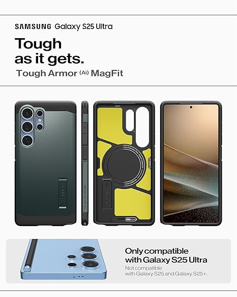 Spigen Tough Armor (AI) MagFit for Samsung Galaxy S25 Ultra Case, Galaxy S25 Ultra Back Cover (2025) - TPU+Poly Carbonate|Abyss Green