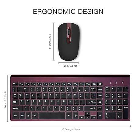 cimetech Wireless Keyboard and Mouse Combo, 2.4G Comfortable Ultra Slim Ergonomic Keyboard, Plug and Play Compact Full Size Keyboard for Mac, Windows, Laptop, Tablet, Computer - Wine Red - Rajputtrade