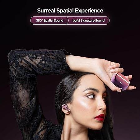 boAt Nirvana Space, 360 Spatial Audio, Active Noise Cancellation (~32dB), 100Hrs Battery,4Mics ENx, Fast Charge, v5.3 Bluetooth TWS in Ear Earbuds Wireless Earphones with mic (Pink Punch) - Rajputtrade