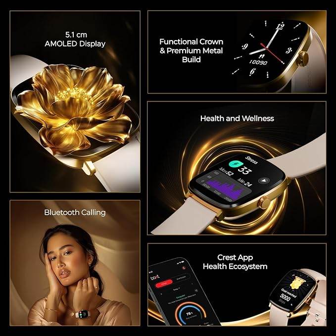 boAt Ultima Regal w/ 2.01”(5.10 cm) Crystal-Clear AMOLED Display, Fitness Smart Watch for Men & Women (Cherry Blossom) - Rajputtrade