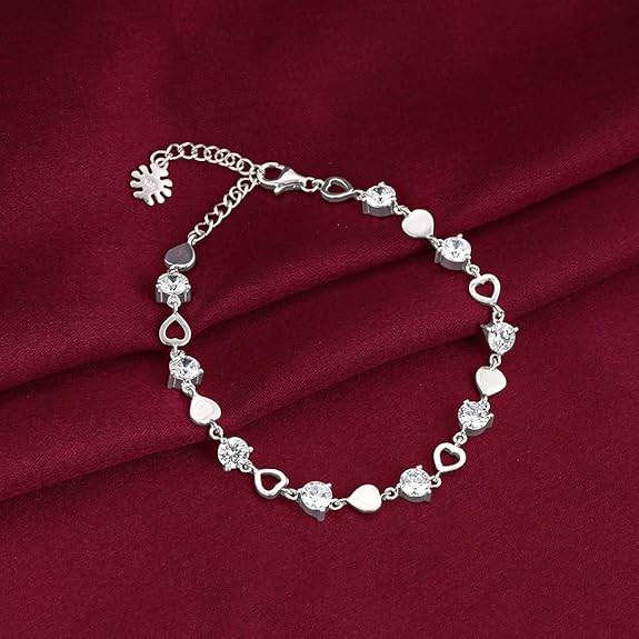 925 Silver Heart Lock Bracelet Anklet Pendant with Link Chain | Zircon Studded| Gifts for Women & Girls - Rajputtrade