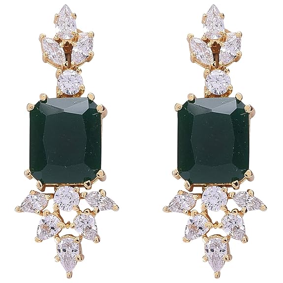 Jewellery Red Ruby Necklace Set Pendant with Earring for Women/Girls (Green-Gold) - Rajputtrade