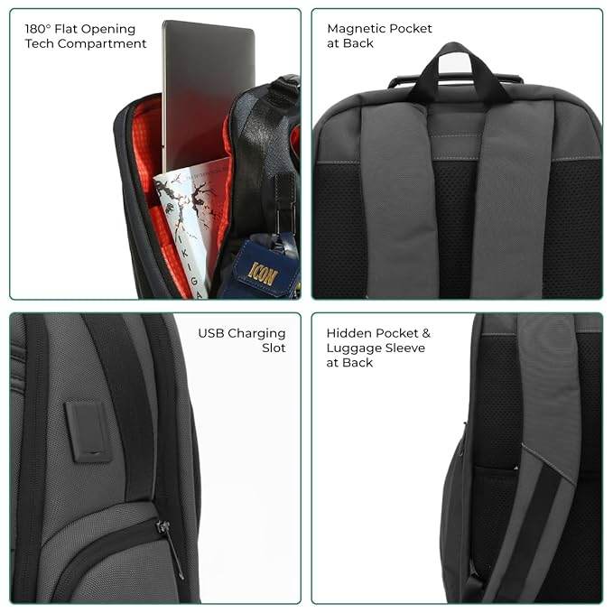 ICON The Overnighter Laptop Backpack 30L | Durable Oxford Fabric, Fits 15.6" Laptops | USB Charging Port, Luggage Sleeve | Water-Resistant, Multipurpose Unisex Bag for Short Trips - Rajputtrade