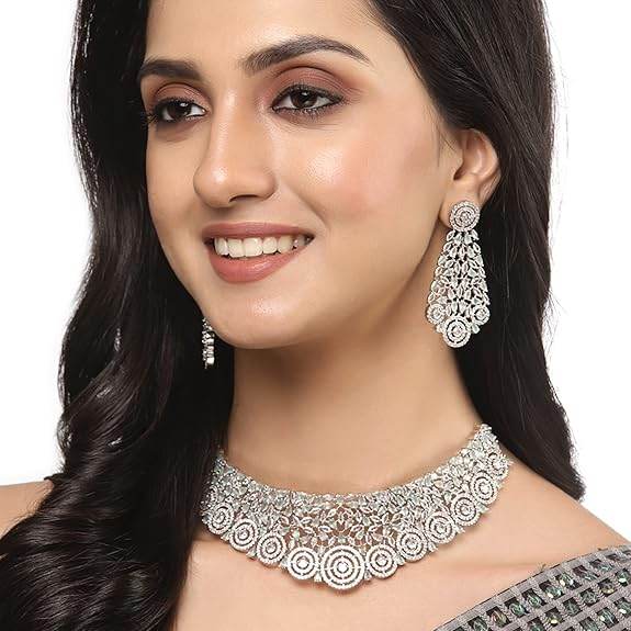 Choker Necklace with Earrings Jewellery Set with Girls and Women (Lime Green) - Rajputtrade