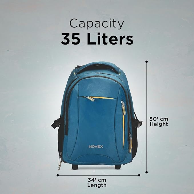 NOVEX Pacific 35 Litre Water Resistant Laptop Trolley Bags for Travel with 3 Compartments 15.6" Roller Case for Office Travel Bag for Men & Women | 2 Wheels Trolley Backpack Laptop - Rajputtrade