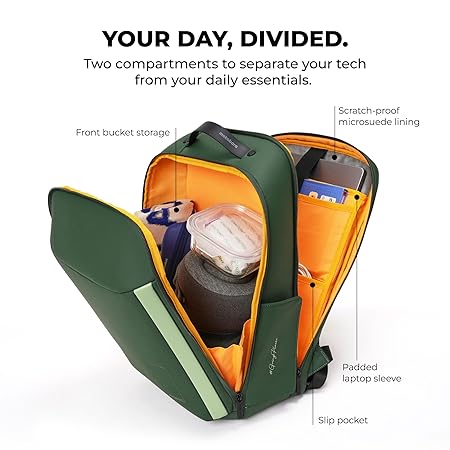 MOKOBARA The Autopilot Backpack Fits 15.6 Inch Laptop, 35L Capacity Premium Durable Nylon and Vegan Leather Green Unisex Multipurpose Laptop Backpack | Ideal for Office, Travel, School (Green Energy) - Rajputtrade