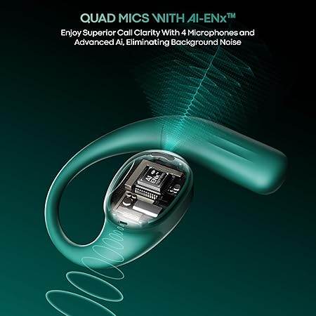 boAt Airdopes Progear Open-Ear Ear Buds for Outdoor Sports W/Air Conduction Tech, in Ear, 4 Mics W/Ai-Enx, 100Hrs Playback, 15Mm Drivers, Secure Fit,Beast Mode W/ 40Ms Latency, ASAP Charge Green - Rajputtrade