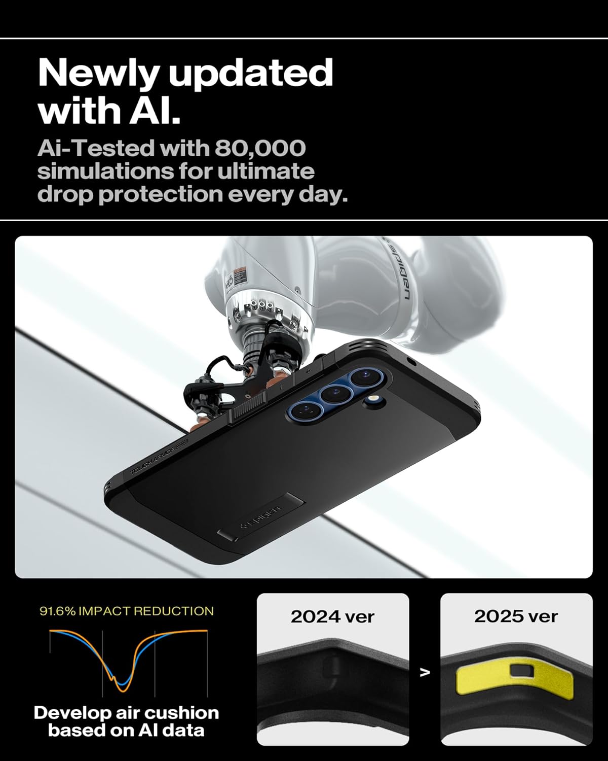 Spigen Tough Armor (AI) MagFit for Samsung Galaxy S25 Case, Galaxy S25 Back Cover (2025) - TPU+Poly Carbonate|Black
