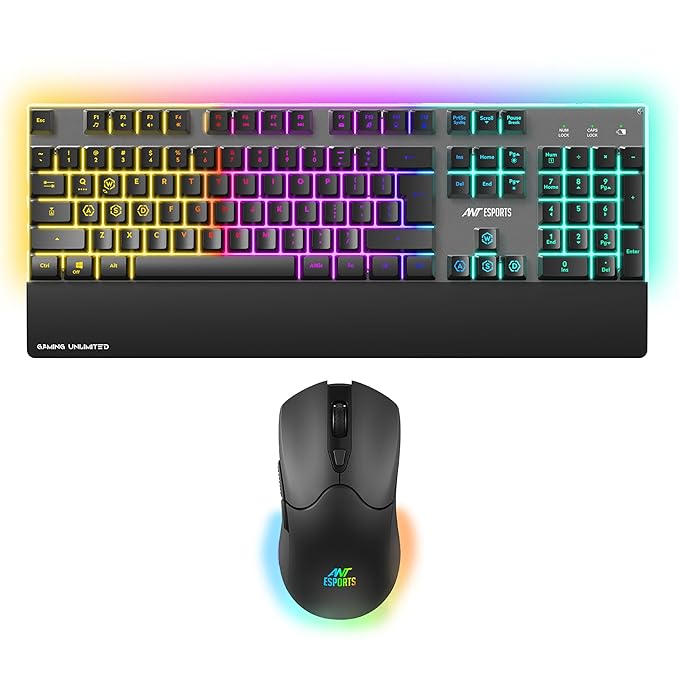 Ant Esports KM500 Pro Wireless Gaming Keyboard and Mouse Combo, LED Backlit Rechargeable 2000mAh Battery, Mechanical Feel Anti-ghosting Keyboard + 6D 3200DPI Mice for PC Gamer (Black) - Rajputtrade