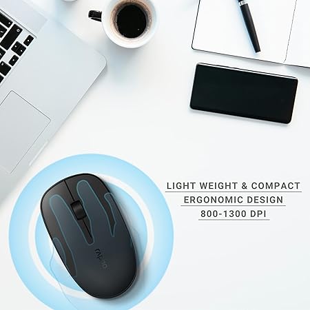 Rapoo 9300m Multi-Device Bluetooth + 2.4Ghz Wireless Keyboard & Mouse Combo Ultra Slim Design, Spill-Resistant, Anodized Aluminum Body Compatible with Windows/PC/Chromebook, 3 Years Warranty - Black - Rajputtrade