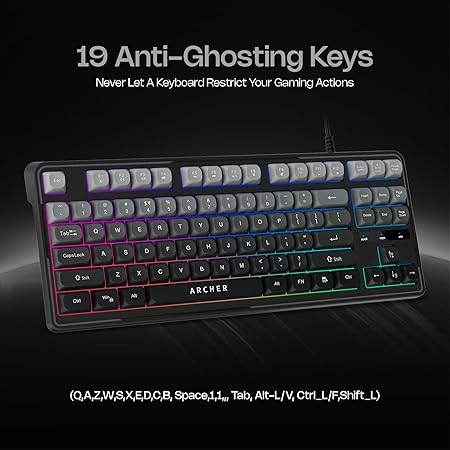 Archer Tech Lab Wired Gaming Keyboard and Mouse Combo| RGB Backlit, 87 Keys with 19 Anti-Ghosting, 7-Button Mouse, Adjustable 4 DPI (1200-3600) USB Plug & Play for PC Laptop Mac PS5 Xbox (Astra G300) - Rajputtrade