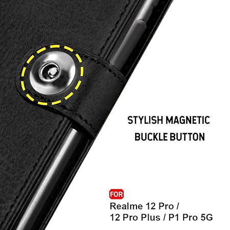 Realme 12 Pro / 12 Pro Plus 5G / Realme P1 Pro 5G | Genuine Leather Finish (Flip Black) - Rajputtrade