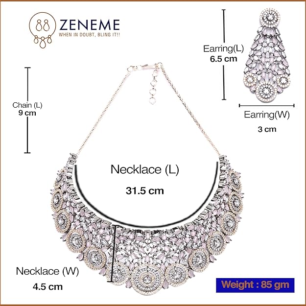 Rhodium-Plated Silver American Diamond Choker Necklace with Earrings Jewellery Set with Girls and Women - Rajputtrade
