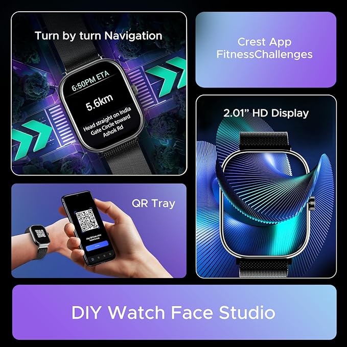 Boat Wave Sigma 3 w/Turn-by-Turn Navigation, 2.01" (5.1 cm) HD Display, Emergency SOS Smart Watch for Men & Women(Metal Black)