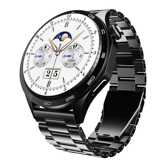 boAt Enigma Radiant Men's Luxury Watch w/Functional Crown, Upto 6 Days Battery, 1.43"(3.63 cm) AMOLED Display Smart Watch (Metal Black) - Rajputtrade