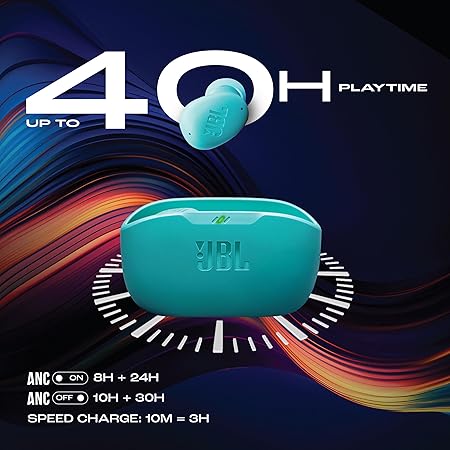 JBL Wave Buds 2 Ear Buds Wireless BluetoothV5.3, Active Noise Cancellation Earbuds,Multi Connect, App for Customized Extra Bass Eq, Relax Mode,Speed Charge, 40H Playback, Fast Pair, 4 Mics,IP54(Blue)