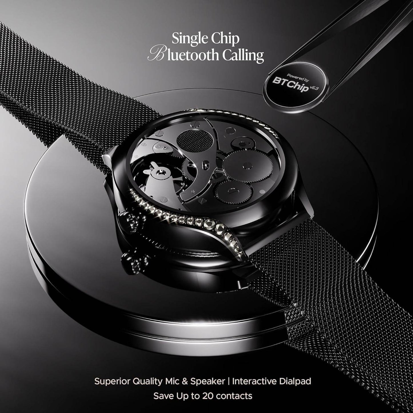 boAt Enigma Gem Women's Luxury Smart Watch w/ 1.19” (3.02cm) AMOLED Display, HR & SpO2 (Metallic Black) - Rajputtrade