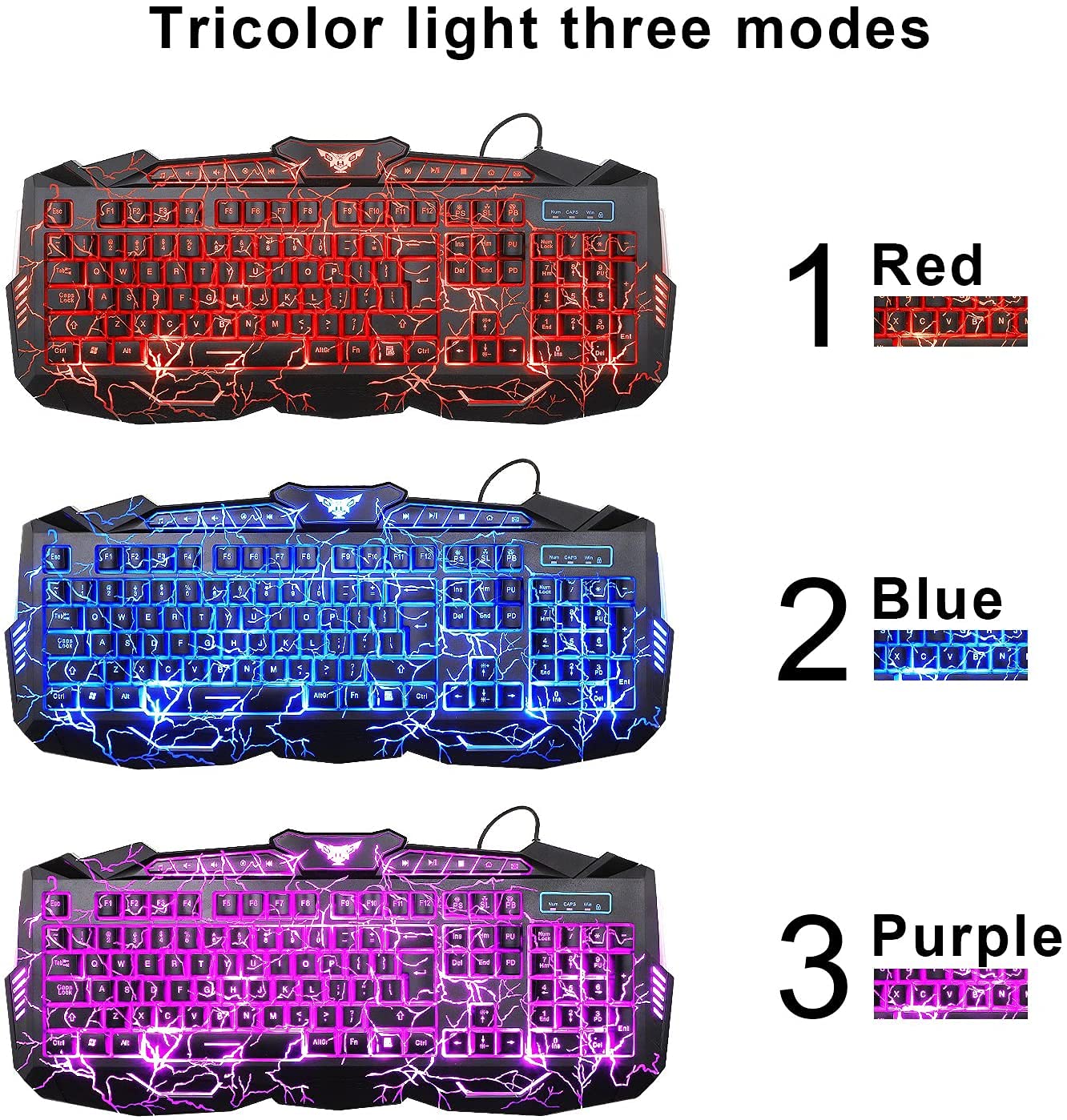 MFTEK Gaming Combo - LED Backlit USB Wired Keyboard and Mouse | 7 Button Lighted Mouse and Large Size Mouse Pad | Mechanical Feeling Keyboard | 114 Keys Letters Glow | Combo Set of 3 (Black) - Rajputtrade