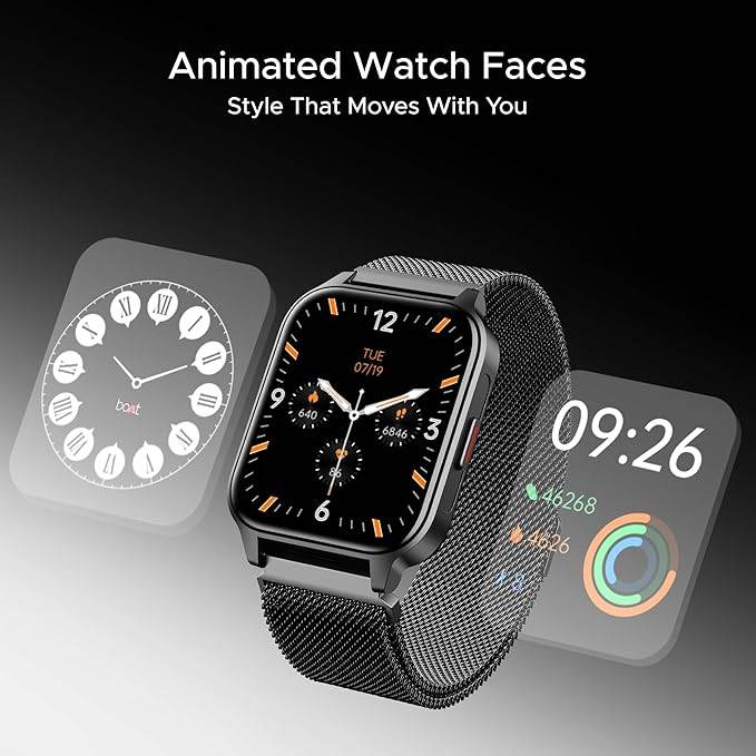 boAt Wave Call 2 Plus Smart Watch w/Bilingual Support (Hindi/English), 1.96”(4.97 cm) HD Display (Metal Black) - Rajputtrade