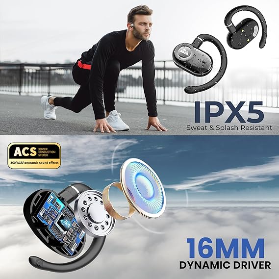 WeCool Moonwalk M3 Open Ear Earbuds Wireless with Multi-Angle Adjustment, 80Hrs Playback, IP55 Waterproof (Black) - Rajputtrade