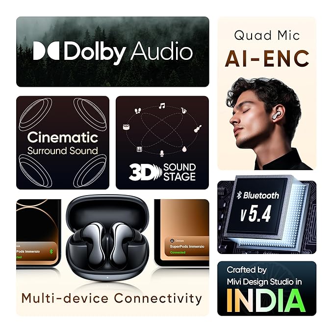 Mivi SuperPods Immersio , AI ENC, Bluetooth TWS, BT v5.4 Earbuds - Rajputtrade