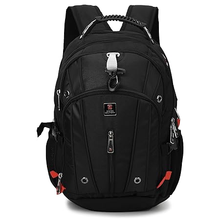 SWISS MILITARY Laptop Backpack: 31L Water-Resistant Bag with USB & Aux Port, Breathable EVA Back, Stylish Travel & Outdoor Backpack for Men & Women - Black - Rajputtrade