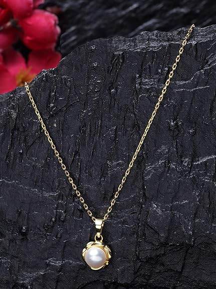 925 Sterling Silver Real Pearl AKI Pendant Earring Chain Jewellery Set | Gold Rhodium Plated |Gift for Women & Girls - Rajputtrade