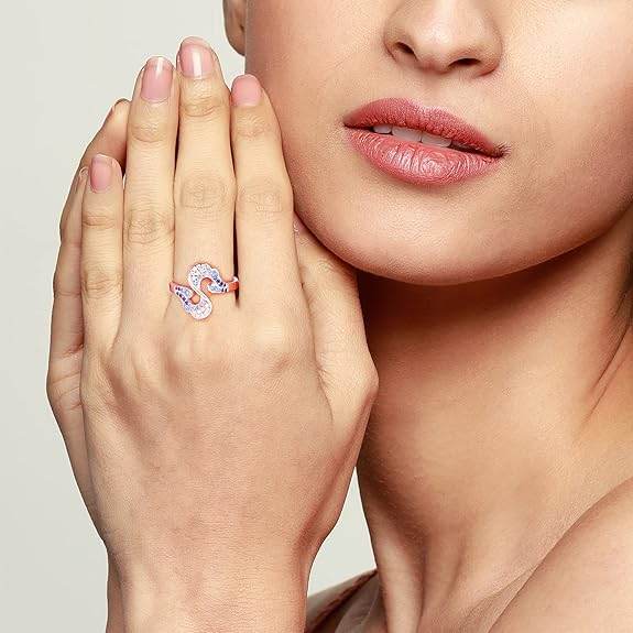 925 Silver Rose Gold Zircon Studded Waves Ring, Adjustable | Gifts for Women and Girls - Rajputtrade