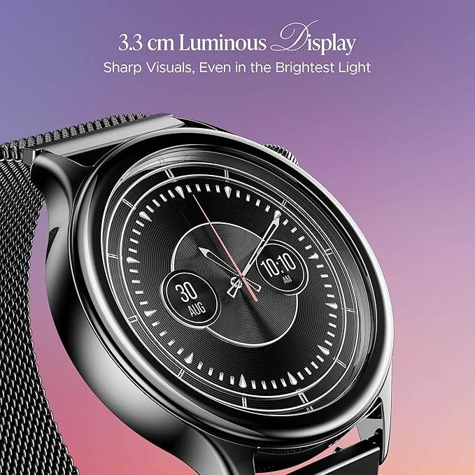 boAt Enigma Daze Women's Luxury Smart Watch w/ 1.3”(3.3cm) Luminous Display, HR & SpO2 (Metallic Black) - Rajputtrade