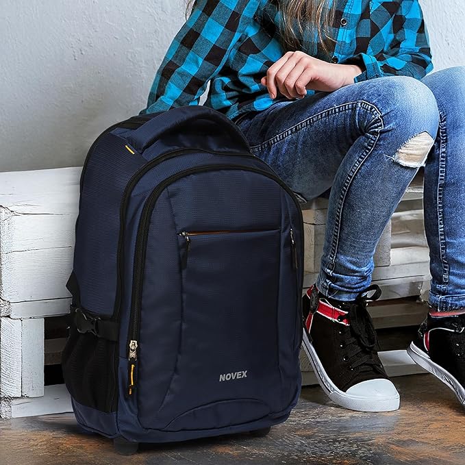 NOVEX Pacific 35 Litre Water Resistant Laptop Trolley Bags for Travel with 3 Compartments 15.6" Roller Case for Office Travel Bag for Men & Women | 2 Wheels Trolley Backpack Laptop - Rajputtrade