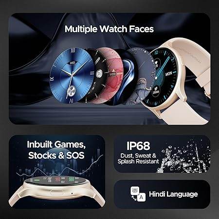 boAt Lunar Peak w/ 1.45" (3.6 cm) AMOLED Display, Advanced BT Calling, Smart Watch for Men & Women(Rose Gold) - Rajputtrade