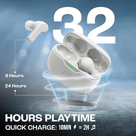 JBL Vibe Beam in-Ear Wireless Earbuds (TWS) with Mic, App for Customized Extra Bass Eq,32 Hours Battery (White) - Rajputtrade